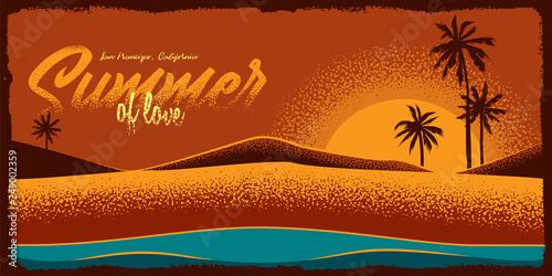 Original vector background beach, sunset and sea