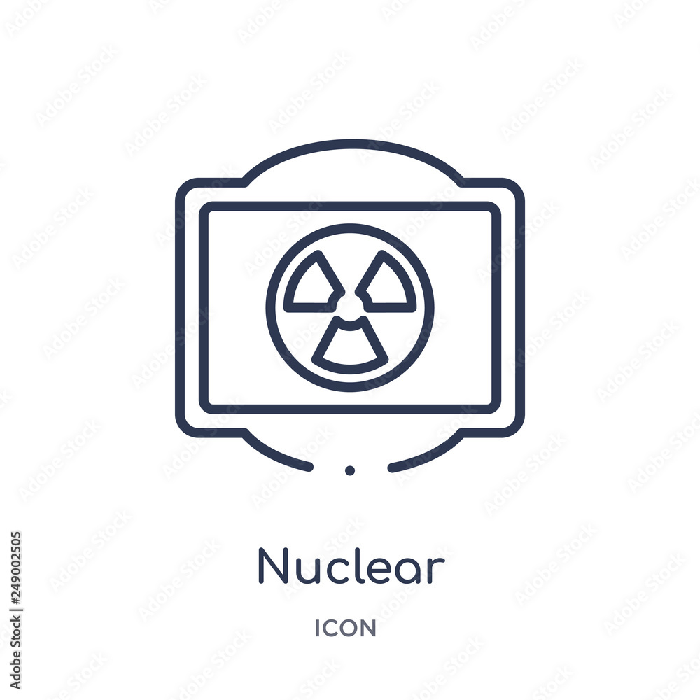 nuclear icon from traffic signs outline collection. Thin line nuclear icon isolated on white background. nuclear icon from traffic signs outline collection. Thin line nuclear icon isolated on white background.