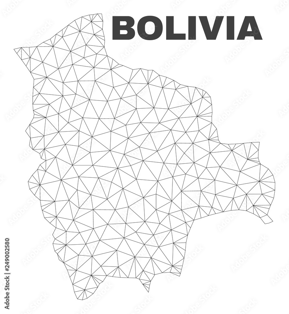 Abstract Bolivia map isolated on a white background. Triangular mesh model in black color of Bolivia map. Polygonal geographic scheme designed for political illustrations.