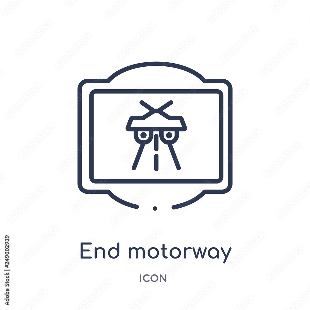 end motorway icon from traffic signs outline collection. Thin line end motorway icon isolated on white background. end motorway icon from traffic signs outline collection. Thin line end motorway icon isolated on white background.