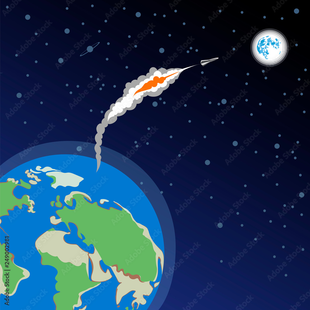 Naklejka premium the rocket launches from earth to the moon. flying to the moon