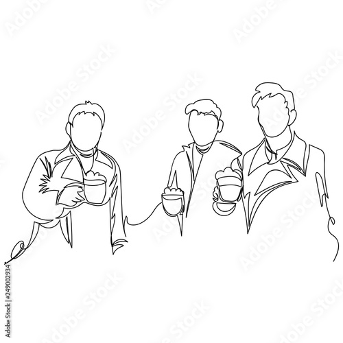 men drink beer. one line. vector continuous line