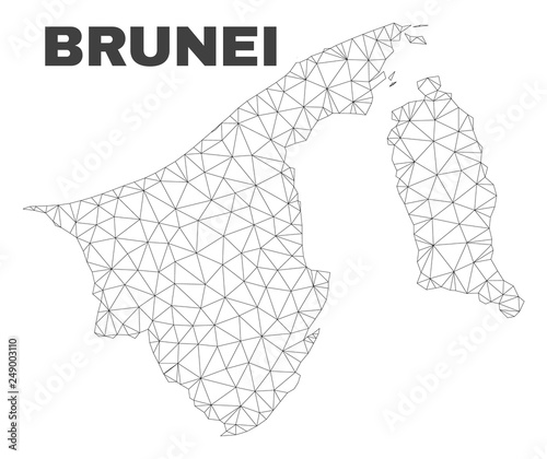 Abstract Brunei map isolated on a white background. Triangular mesh model in black color of Brunei map. Polygonal geographic scheme designed for political illustrations.