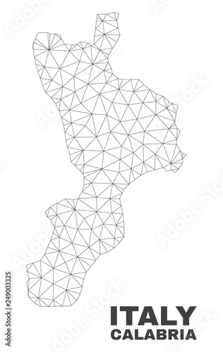 Abstract Calabria region map isolated on a white background. Triangular mesh model in black color of Calabria region map. Polygonal geographic scheme designed for political illustrations.
