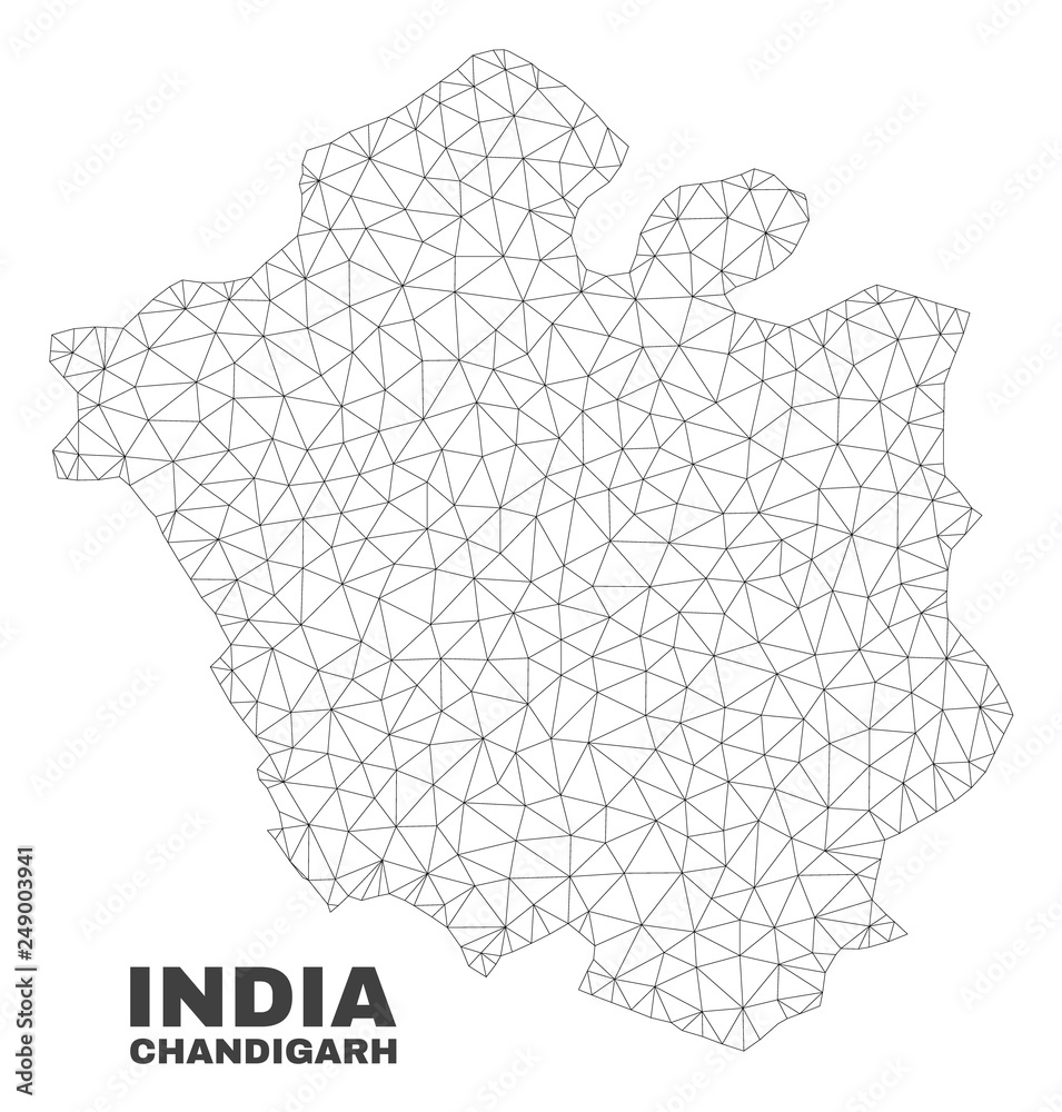 Abstract Chandigarh City map isolated on a white background. Triangular mesh model in black color of Chandigarh City map. Polygonal geographic scheme designed for political illustrations.