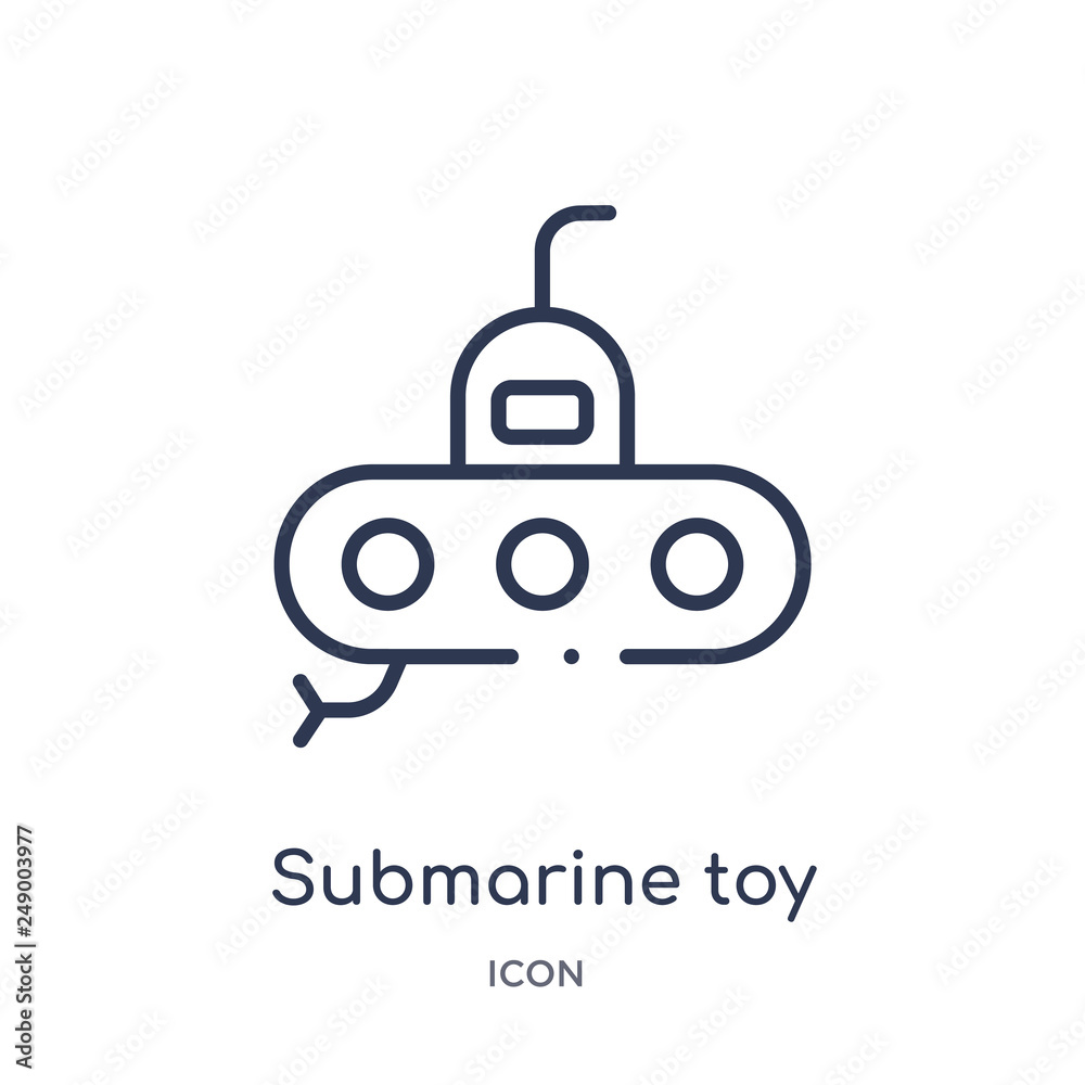 submarine toy icon from toys outline collection. Thin line submarine toy icon isolated on white background. submarine toy icon from toys outline collection. Thin line submarine toy icon isolated on white background.