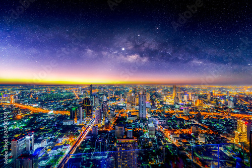 Aerial view of Bangkok skyline, Thailand.