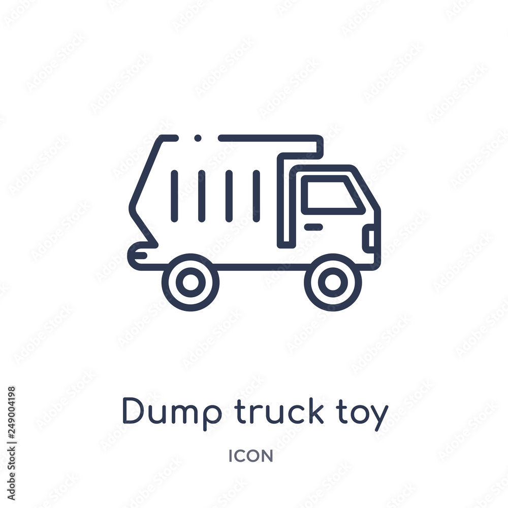 dump truck toy icon from toys outline collection. Thin line dump truck toy icon isolated on white background.