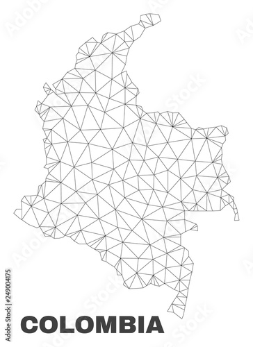 Abstract Colombia map isolated on a white background. Triangular mesh model in black color of Colombia map. Polygonal geographic scheme designed for political illustrations.