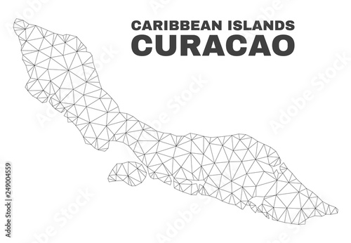 Abstract Curacao Island map isolated on a white background. Triangular mesh model in black color of Curacao Island map. Polygonal geographic scheme designed for political illustrations.