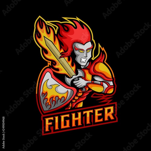 fighter sword fire mascot vector illustration