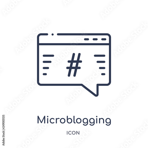 microblogging icon from technology outline collection. Thin line microblogging icon isolated on white background.