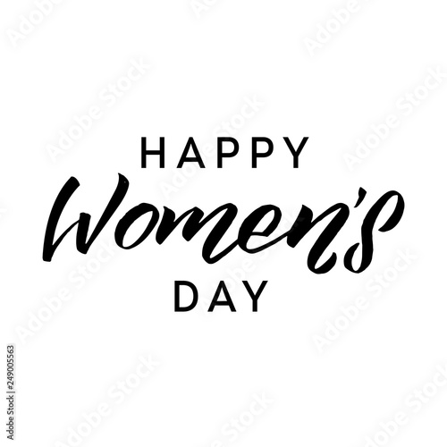 Happy Woman’s Day calligraphy design on square white background. Vector illustration. Woman’s Day greeting calligraphy design in black colors. Template for a poster, cards, banner. - Vector