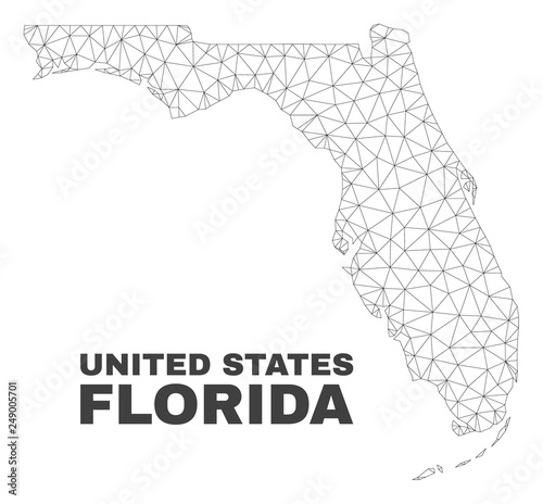 Abstract Florida State map isolated on a white background. Triangular mesh model in black color of Florida State map. Polygonal geographic scheme designed for political illustrations.