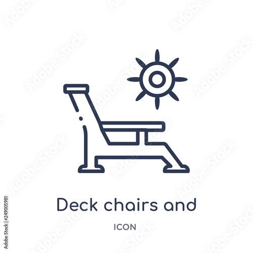deck chairs and sun icon from summer outline collection. Thin line deck chairs and sun icon isolated on white background.