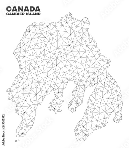 Abstract Gambier Island map isolated on a white background. Triangular mesh model in black color of Gambier Island map. Polygonal geographic scheme designed for political illustrations.