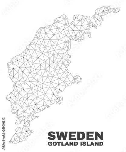 Abstract Gotland Island map isolated on a white background. Triangular mesh model in black color of Gotland Island map. Polygonal geographic scheme designed for political illustrations.