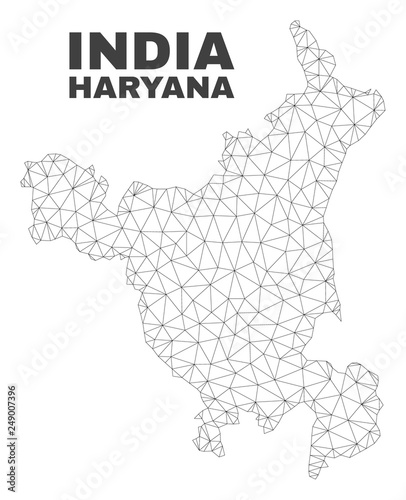 Abstract Haryana State map isolated on a white background. Triangular mesh model in black color of Haryana State map. Polygonal geographic scheme designed for political illustrations.