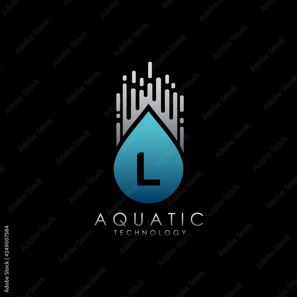Digital Water Drop L Letter Logo
