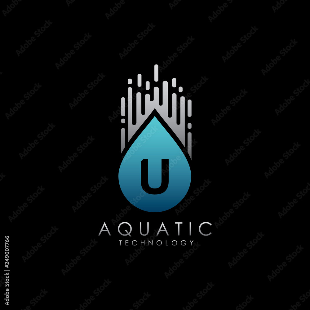 Digital Water Drop U Letter Logo