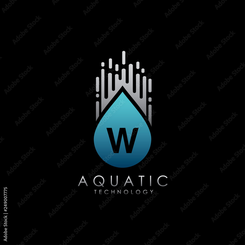 Obraz premium Digital Water Drop W Letter Logo