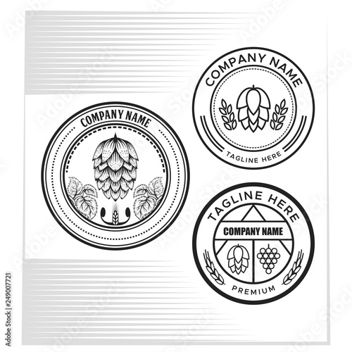 hop fruit and grape badge vector illustration