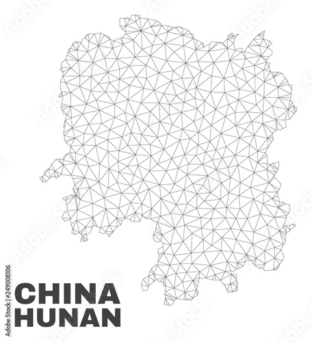 Abstract Hunan Province map isolated on a white background. Triangular mesh model in black color of Hunan Province map. Polygonal geographic scheme designed for political illustrations.
