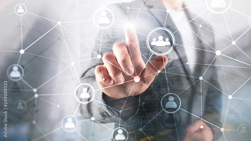 Double exposure people network structure HR - Human resources management and recruitment concept Double exposure people network structure HR - Human resources management and recruitment concept