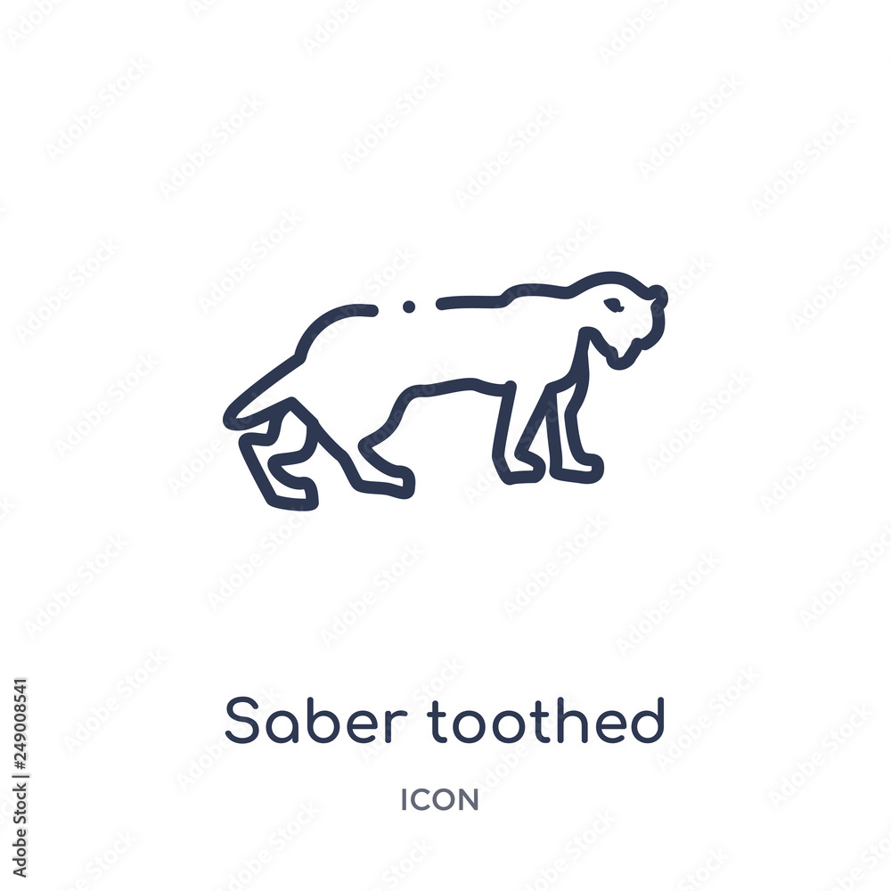 saber toothed tiger icon from stone age outline collection. Thin line saber toothed tiger icon isolated on white background.