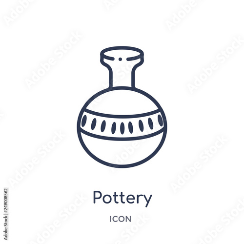 pottery icon from stone age outline collection. Thin line pottery icon isolated on white background.