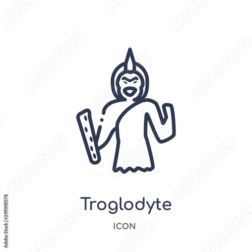 troglodyte icon from stone age outline collection. Thin line troglodyte icon isolated on white background.