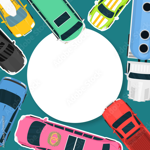 Car rent or buying vector illustration. Choosing the best car for transportation banner, poster, brochure, flyer. Advertisement of ordering and selling car. Different vehicles for rent. photo