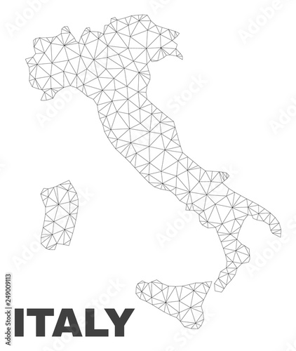 Abstract Italy map isolated on a white background. Triangular mesh model in black color of Italy map. Polygonal geographic scheme designed for political illustrations.