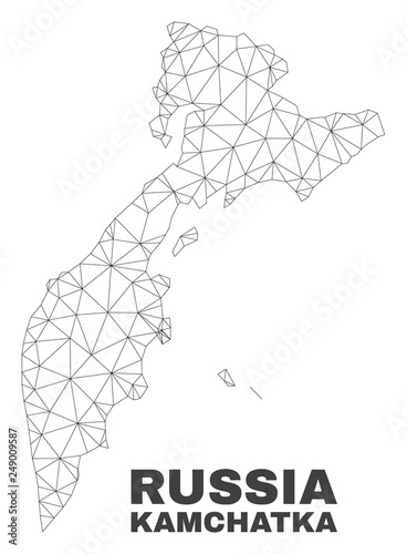 Abstract Kamchatka map isolated on a white background. Triangular mesh model in black color of Kamchatka map. Polygonal geographic scheme designed for political illustrations.