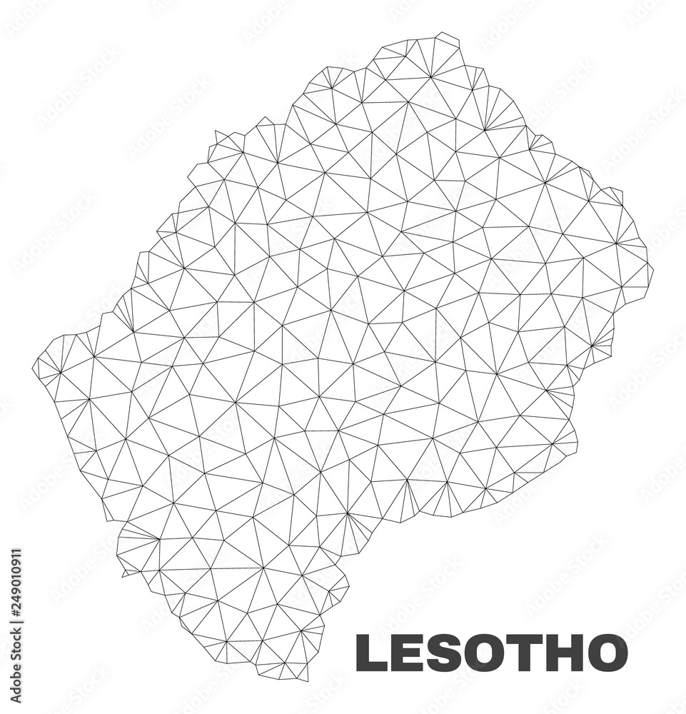 Abstract Lesotho map isolated on a white background. Triangular mesh model in black color of Lesotho map. Polygonal geographic scheme designed for political illustrations.