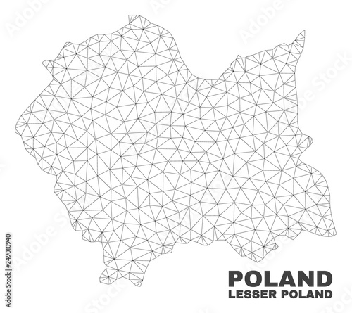Abstract Lesser Poland Voivodeship map isolated on a white background. Triangular mesh model in black color of Lesser Poland Voivodeship map.