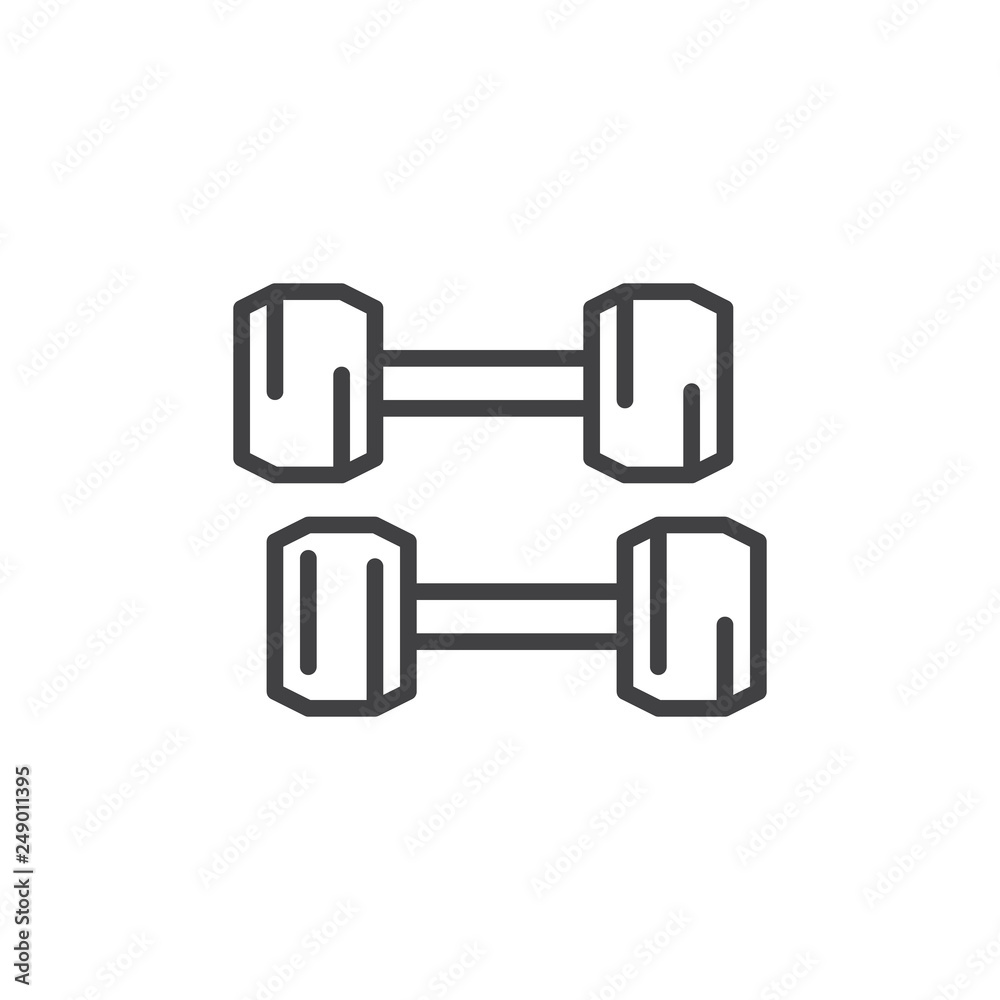 Two Dumbbell line icon. linear style sign for mobile concept and web design. Fitness barbell outline vector icon. Sport symbol, logo illustration. Pixel perfect vector graphics Two Dumbbell line icon. linear style sign for mobile concept and web design. Fitness barbell outline vector icon. Sport symbol, logo illustration. Pixel perfect vector graphics