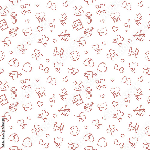 Love concept linear seamless background. Vector minimal outline pattern