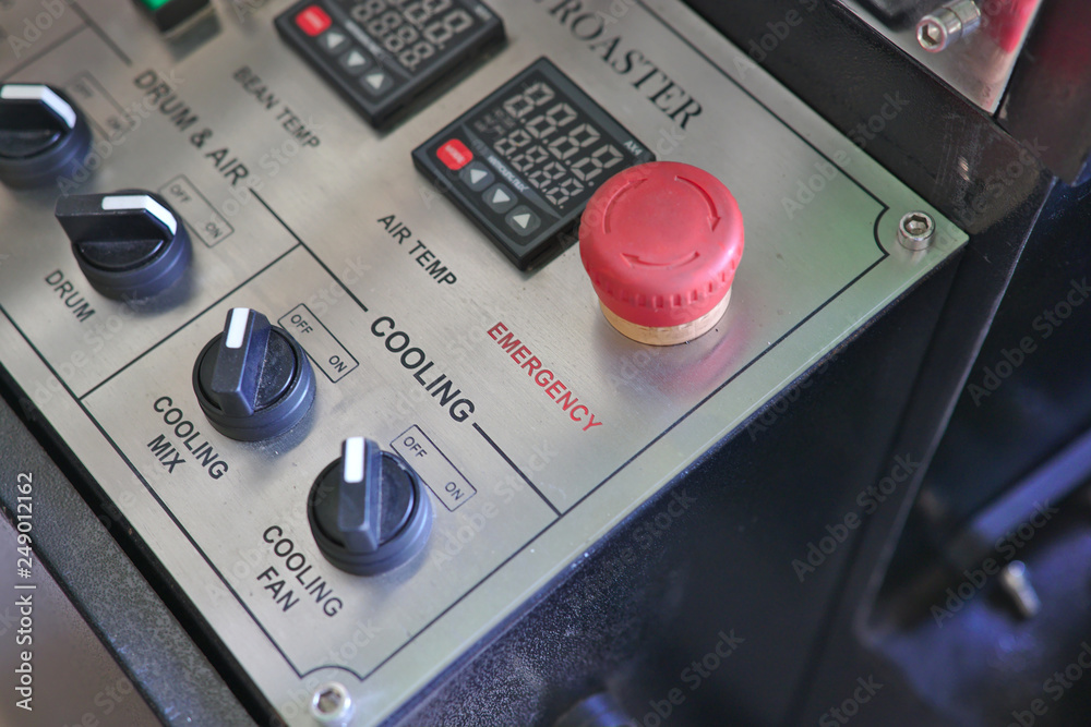 closeup of coffee roaster control panel closeup of coffee roaster control panel