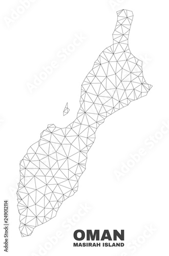 Abstract Masirah Island map isolated on a white background. Triangular mesh model in black color of Masirah Island map. Polygonal geographic scheme designed for political illustrations.