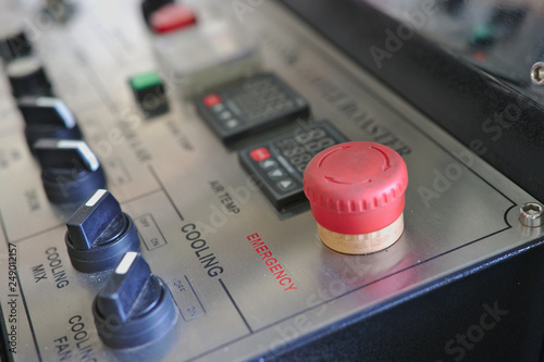 closeup of coffee roaster control panel with button and calculator panel