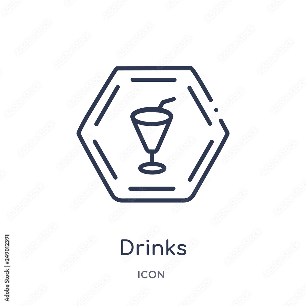 drinks icon from signs outline collection. Thin line drinks icon isolated on white background. drinks icon from signs outline collection. Thin line drinks icon isolated on white background.