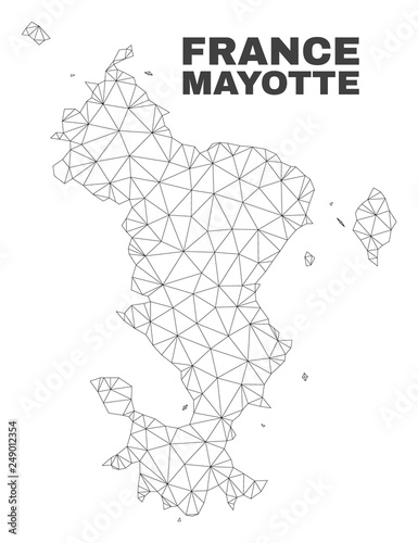 Abstract Mayotte Islands map isolated on a white background. Triangular mesh model in black color of Mayotte Islands map. Polygonal geographic scheme designed for political illustrations.