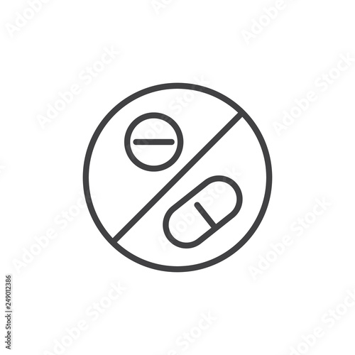 No doping, prohibition sign line icon. linear style sign for mobile concept and web design. Stop doping pills outline vector icon. Symbol, logo illustration. Pixel perfect vector graphics