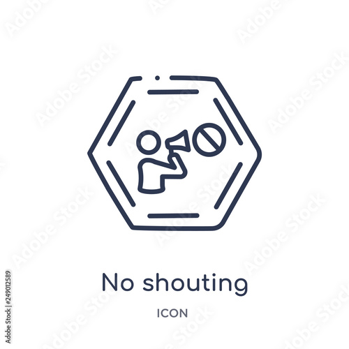 no shouting icon from signs outline collection. Thin line no shouting icon isolated on white background.