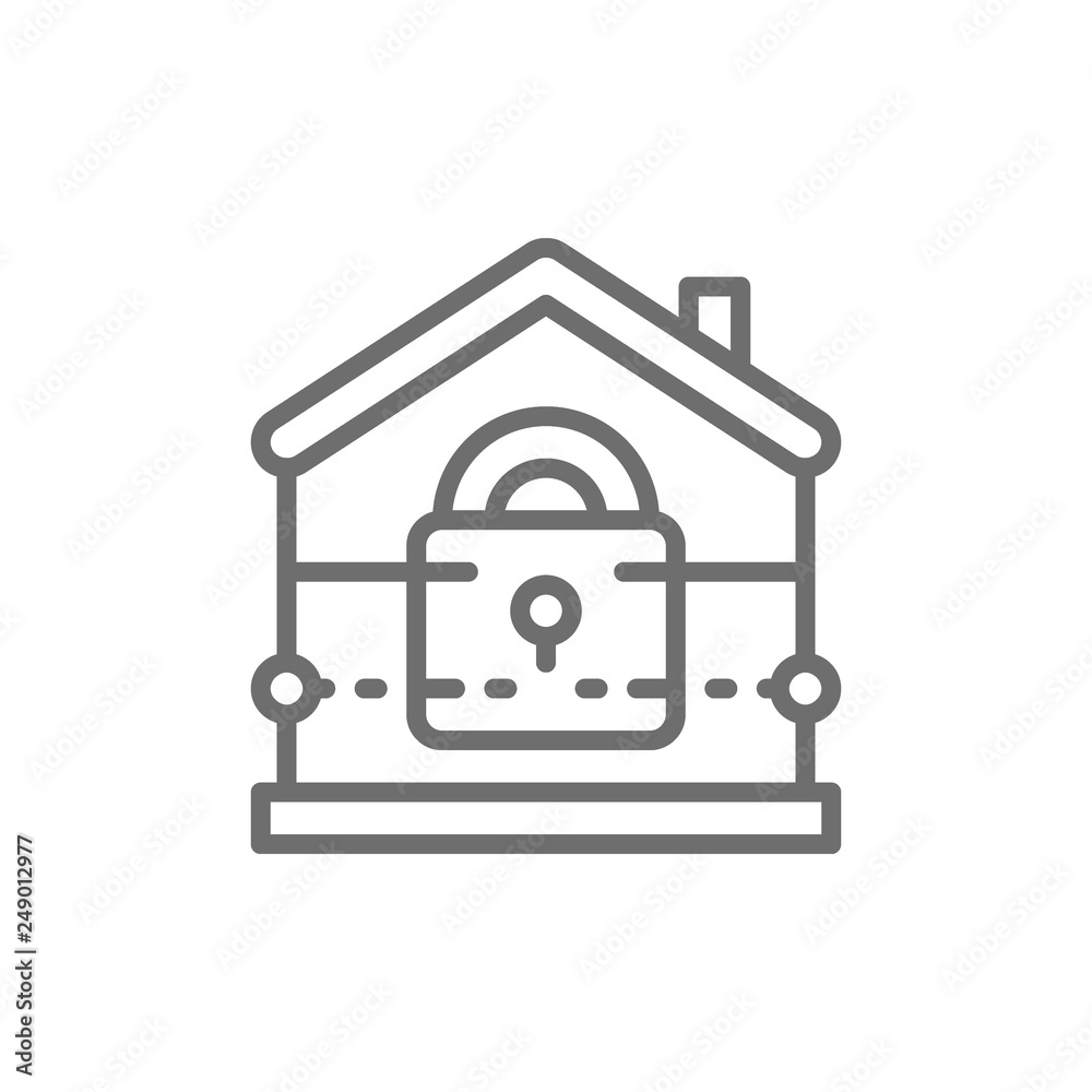 House with lock, home security, insurance line icon. House with lock, home security, insurance line icon.
