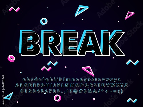 Premium modern futuristic Music Tittle Font Effect with memphis dark background compatible with illustrator 10 