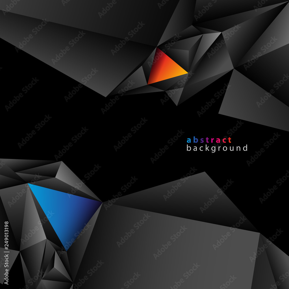 czarne tło low poly z kolorowymi trójkątami wektor - obrazy, fototapety, plakaty 