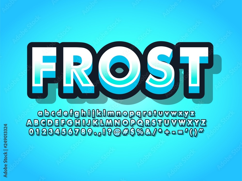 modern winter blue bold 3d text alphabet font effect  compatible with illustrator 10 