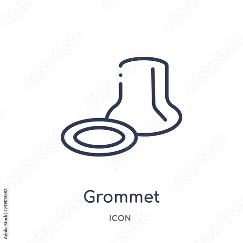 grommet icon from sew outline collection. Thin line grommet icon isolated on white background. photo